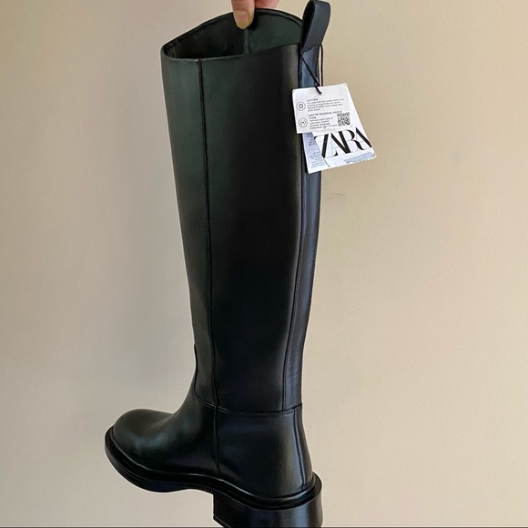 Zara black leather knee high boots blogger style toteme khaite the row - Picture 3 of 16
